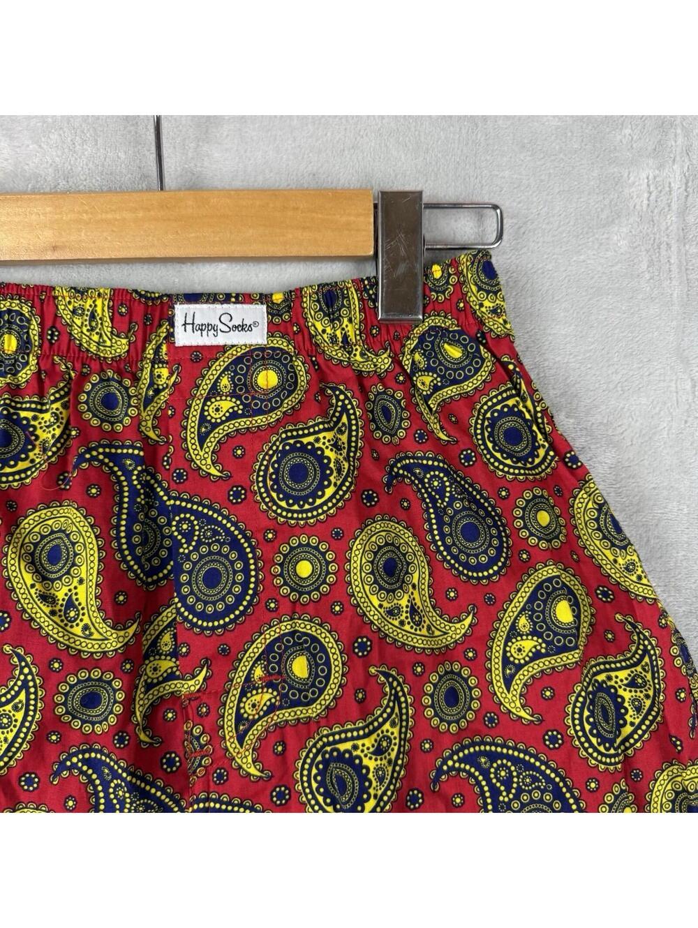 Happy Socks Paisley Shorts Boxers Red Yellow Pattern Cotton Size S Casual Lounge - Picture 6 of 8